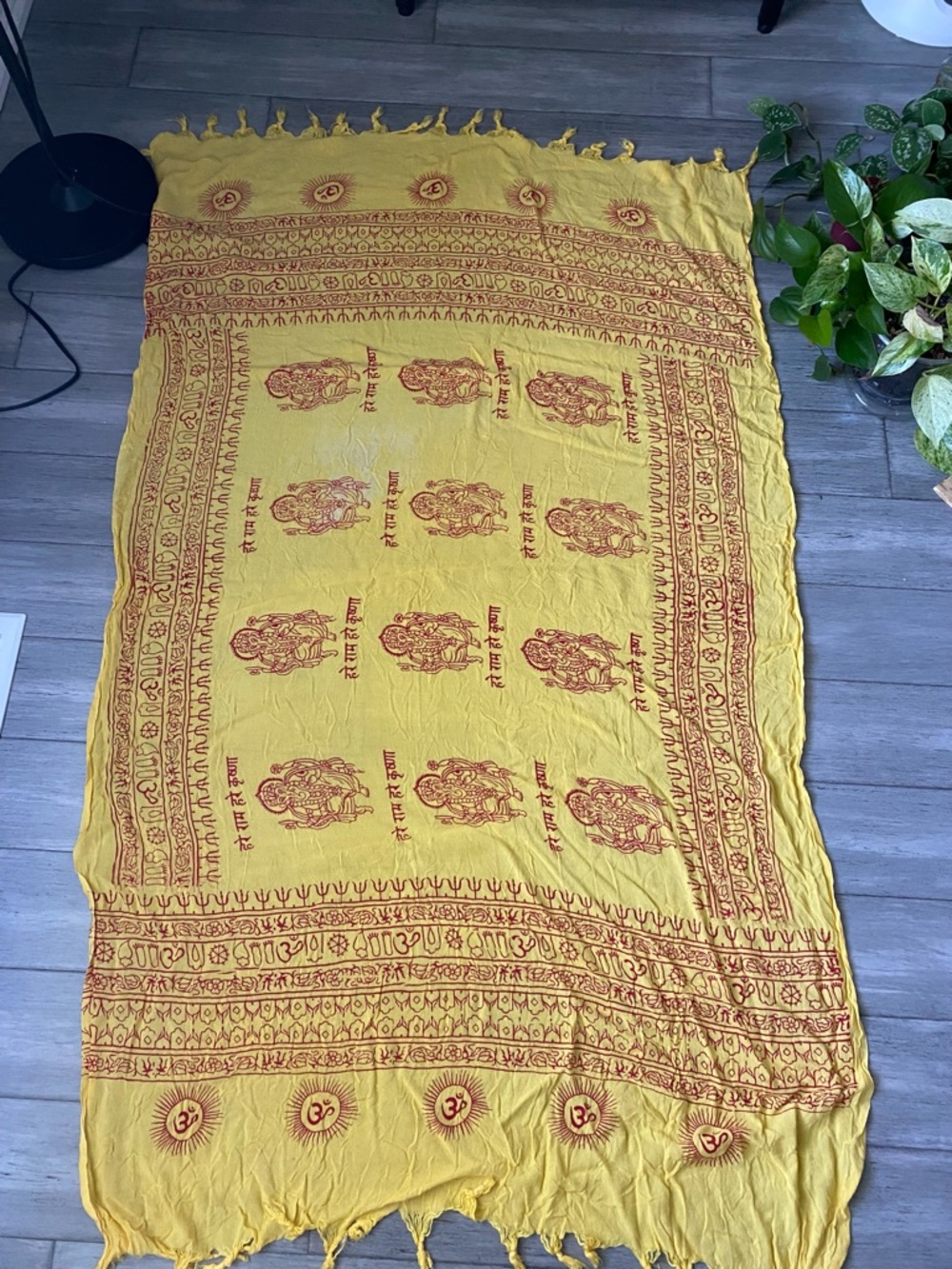 Large Om Scarf Wrap Yoga Soft Cotton Mix Handy Printed Boho Yellow - Picture 5 of 6
